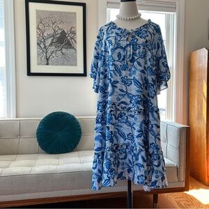 Aveology Delilah Frill Dress in Blues Batik